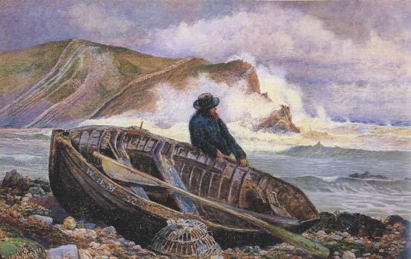 William henry millair A Fisherman with his Dinghy at Lulworth Cove (mk46) oil painting picture